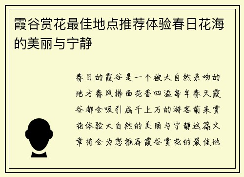 霞谷赏花最佳地点推荐体验春日花海的美丽与宁静